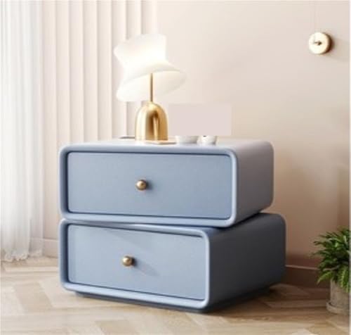 Cremefarbener Nachttisch, drehbarer Würfel-Nachttisch, leichter Luxus-Nachttisch, Leder-Beistelltisch, moderner, einfacher Schlafzimmer-Beistelltisc h, Nachttisch mit 2 Schubladen (weiß) (blau)