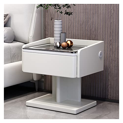 Moderner Smart Nachttisch mit USB-Ladeanschluss und LED-Licht, stilvoller Schlafzimmer-Nachttisch mit Aufbewahrungsschrank für kleine Räume (Schwarz/Silber)