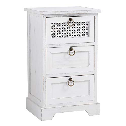 CARO-Möbel Nachttisch IRMA Nachtschrank für Boxspringbett Nachtkonsole mit 3 Schubladen weiß Vintage Design