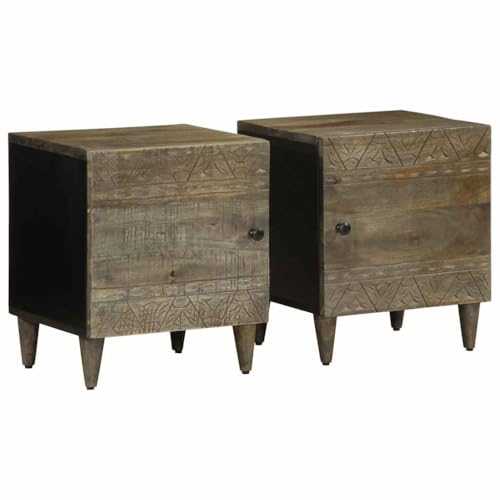 SKM Nachttische 2 Stück Hellgrau 40x33x46 cm Massivholz Mango,Möbel,Tische,Nacht tische,Grau,16.6KG,401778 9