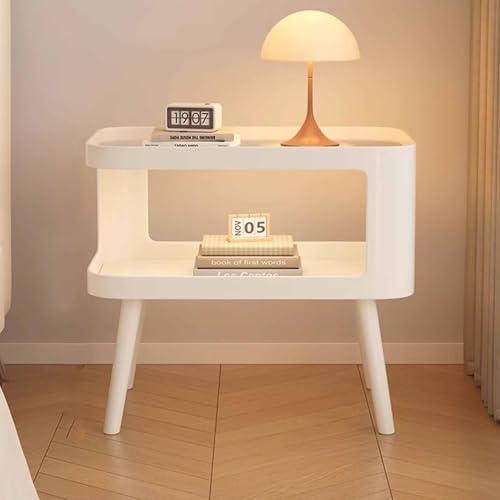 KaBuea Weißer Nachttisch ohne Montage, Metallgestell und Tischplatte aus gehärtetem Glas, offenes Ablagefach, ideal for Schlafzimmer, neben dem Sofa oder in der Wohnung.(50cm)