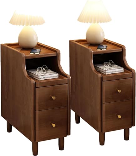 Set mit 2 hohen, schmalen Nachtkommoden mit Schubladen in 2 Farben für schmales Schlafzimmer – Nachttische im hohen, schmalen Nachttisch-Schrank-Stil