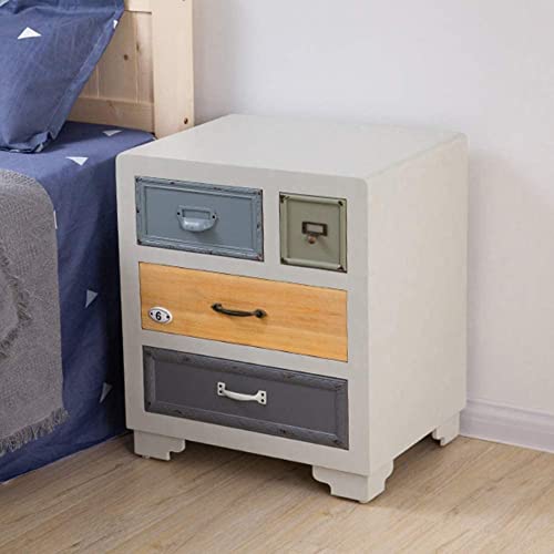 JUNNIU Nachttisch aus Holz im Shabby-Chic-Stil, Spind mit Stauraum, 4 Schubladen und Schrank, komplett montiert, im Vintage-Stil, geeigneter Nachttisch für Wohnzimmer und Schlafzimmer Decoration