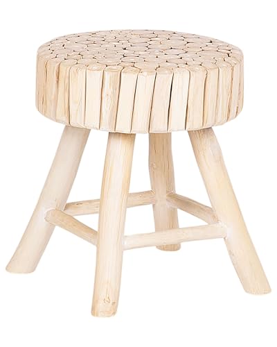 Beliani Moderner Nachttisch aus Teakholz in hellem Braunton Hocker Landhausstil Nampa