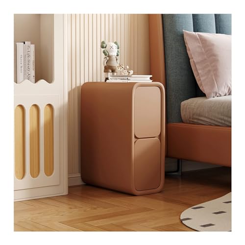 Minimalistischer schmaler Sofa-Beistelltisch, schmaler Nachttisch mit 2 Schubladen, Mikrofaser-Leder und Holzmöbel für kleine Räume, 20 cm