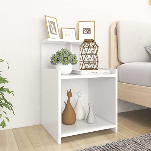Gecheer Nachttisch Weiß 40x35x60 cm Holzwerkstoff, Nachtschrank Nachtkonsole Nachtkommode Schlafzimmer Schrank Kommode
