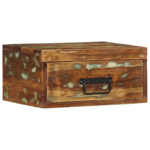 ZQQLVOO Wand-Nachttisch Altholz Massiv, Schwimmender Nachttisch mit Robuster Platte, Stauraum für Bücher und Deko, Wandmontage, Recyceltes Holz, Vintage Design, Einzigartige Maserung