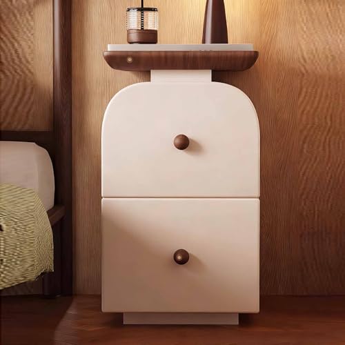 KaBuea Kratzfester Nachttisch aus Kunstleder, schmales, kleines Massivholzmodell mit 2 Schubladen, Keine Montage erforderlich, ideal for Schlafzimmer, kleine Wohnungen und Wohnmobile(30cm)