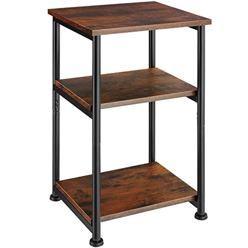 tectake Beistelltisch mit 3 Ebenen aus Holz, Nachttisch im Industrie-Design, 34 x 30 x 59 cm, für Wohnzimmer Schlafzimmer Büro Flur, schwarzes Metallgestell (Industrial Dunkelbraun)