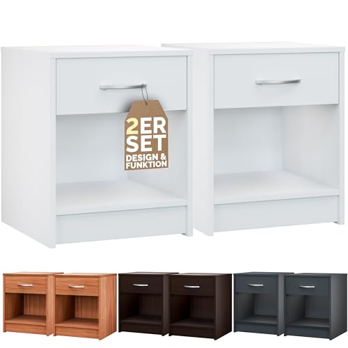 Casaria® Nachttisch Weiß 2er Set mit Schublade 50 cm Komforthöhe Boxspringbett Ablage Schlafzimmer Schrank Nachtkästchen Nachtkommode Holz 50x40x35 cm