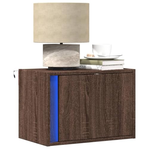 Youuihom Wand-Nachttisch mit LED-Leuchten Braun Eichen-Optik Kleiner Nachttisch Nachttische Badschrank Schmal Bed Side Table Bedroom für Bad Schlafzimmer Wohnzimmer Jugendzimmer