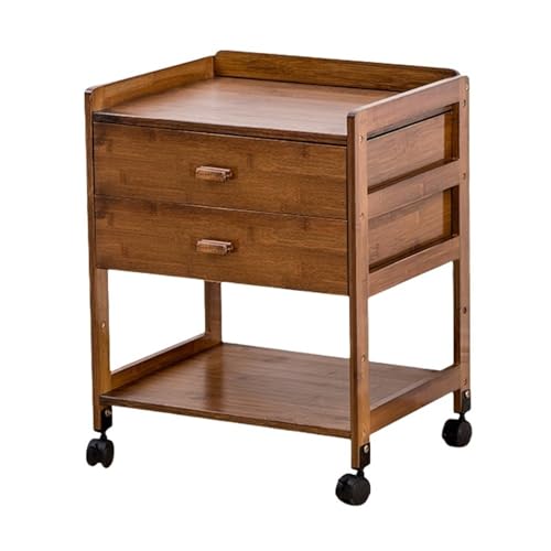 Nachttisch aus Holz mit 2 Schubladen, rollbarer Beistelltisch, kompakte Aufbewahrung, Fell für Schlafzimmer, Wohnzimmer, kleine Räume, stilvolles und funktionales Design