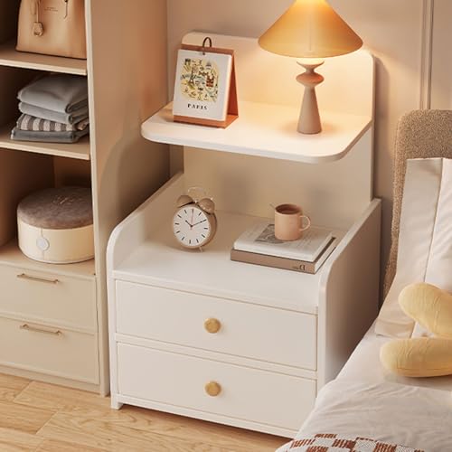 HHCTEBEC Nachttisch, Moderner Nachttisch mit 2 Schubladen Und Offenem Holzregal Nachttisch Aus Massivholz, Kleine Kommode für Wohnzimmer Schlafzimmer Und Kleine RäUme, Beistelltisch,A
