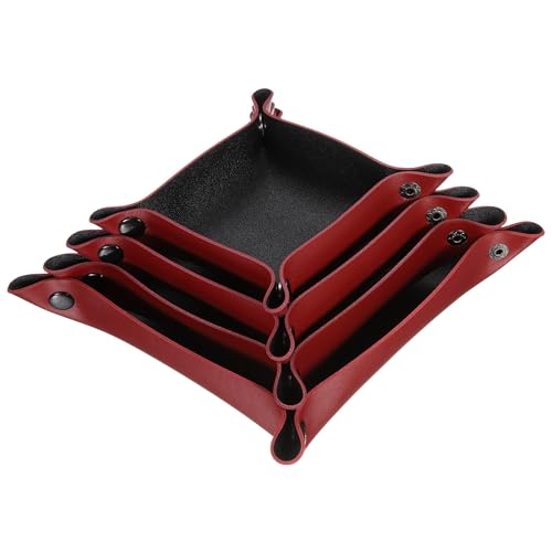 QUARKZMAN 4 Stücke PU-Leder Ablagefach Unisex Faltbare Kleine Ablagefach Organizer Tragbare Nachttisch Nachttisch Ablage für Schlüssel Geldbörse Uhr Schmuck Würfel, Schwarz Rot