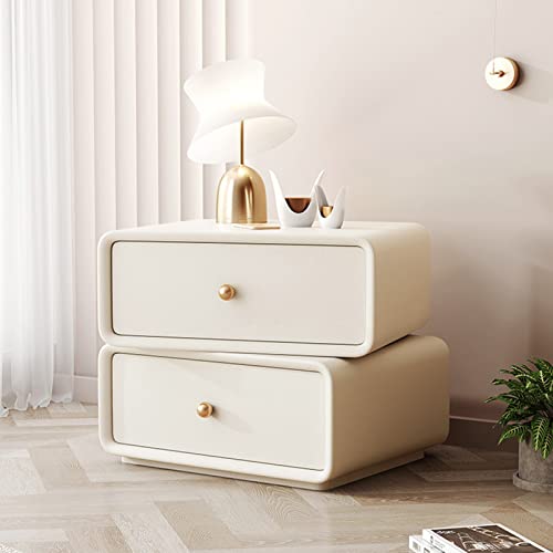 Luxuriöser Nachttisch aus Massivholz, Leichter drehbarer Nachttisch aus Leder, modernes minimalistisches rundes Design, Elegante Schlafzimmermöbel?B 50×40×48cm