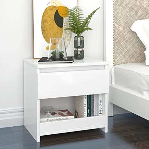UTSRABFA Nachttisch Hochglanz-Weiß 40x30x39 cm Holzwerkstoff Telefontisch Wohnzimmer Möbel Nachtschrank Nightstand für Schlafzimmer Bad Jugendzimmer Wohnzimmer