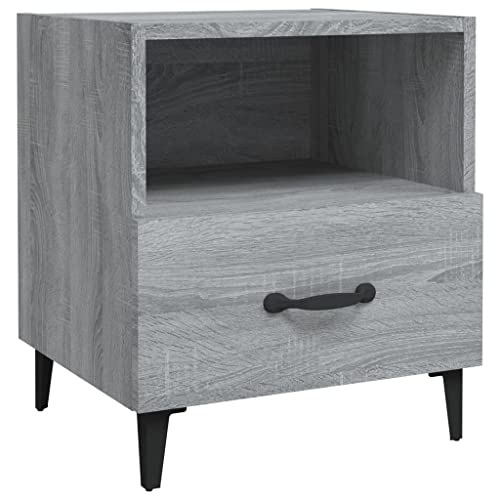 Eleganz Nachttisch Grau aus Holzwerkstoff und Metall - Modernes Design für Schlafzimmer, Kompakt und Langlebig - Ideal für kleine Räume