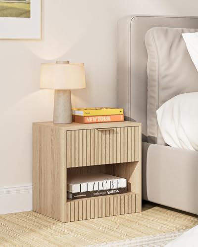 HEYZOEY Nachttisch Eiche, Holz Nachtschrank mit Schublade, Moderner Nachttische, Klein Nachtkommode 39x39x28 cm, Beistelltisch für Schlafzimmer,Wohnzimmer,B üro
