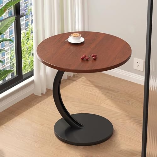 Runder Couchtisch, C-förmiger Akzenttisch, kleiner Mitteltisch, multifunktionaler Nachttisch, kompakter Esstisch für Bistro und Cafeteria, modernes Design (Braun)