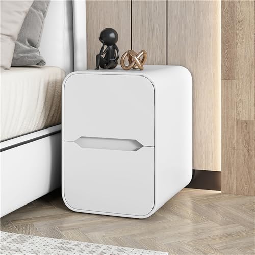FBNMG Moderner Nachttisch aus Massivholz, Schmaler Nachtschrank mit 2 Schubladen, Aufbewahrungs-Beistelltis ch für Schlafzimmer Wohnzimmer Sofa Schlafsaal Kleine Räume(19.7 (50CM), White)