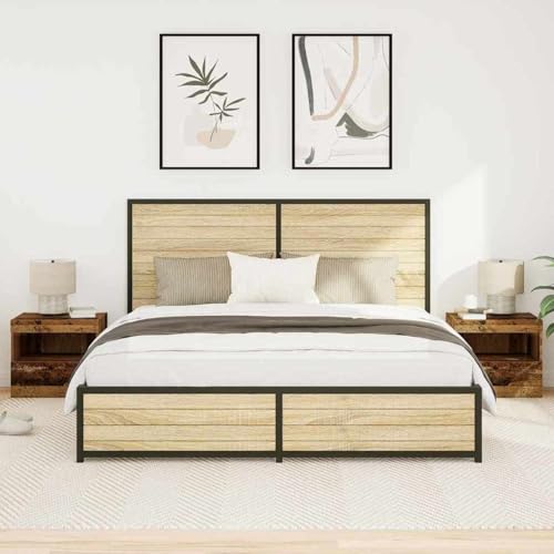 Homgoday Nachtschrank mit LED-Licht & gro?em Stauraum - Altholz Design, Holzwerkstoff, 50x40x45 cm Model862181