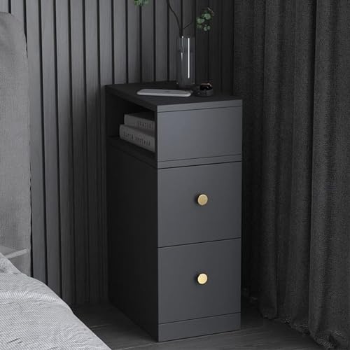 Nachttisch Grauer Nachttisch, 25 cm/30 cm breit, Spaltschrank für Schlafzimmer, mit 2 Schubladen und seitlicher Öffnung, moderner, einfacher Mini-Nachttisch für kleine Wohnungen (Größe: 30 x 40 x 65