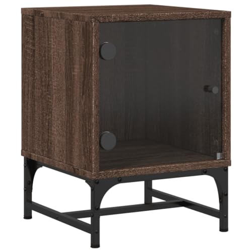 SXJEQOC Nachttisch Klein Nachttischschrank Sideboard Wohnzimmer Beistelltisch Schlafzimmer - Nachttisch mit Glastür Braun Eichen-Optik 35x37x50 cm für Flur Outdoor Jugendzimmer Wohnzimmer