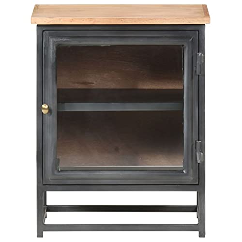 Eleganz Nachttisch Grau 40x30x50 cm aus massivem Akazienholz mit Glas und Stahl – Modernes Design für Schlafzimmer, langlebig und stilvoll