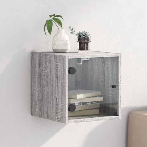LVHUIDEH Nachttisch mit Glastür Grau Sonoma 35x37x35 cm