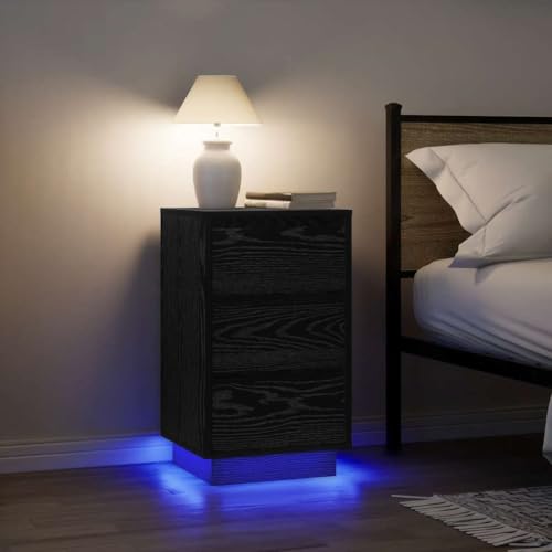 LLEZKBR Tische, Beistelltische, Nachtschrank mit LED-Lichtern, Schwarz, 38 x 34 x 65 cm