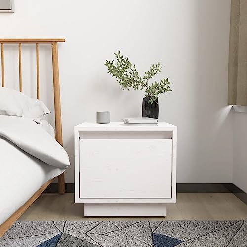 HETFTJN Nachttisch Weiß 35x34x32 cm Massivholz Kiefer Modernes Design Robuste Nachtkommode mit Stauraum Schmaler Beistelltisch für Schlafzimmer Wohnzimmer Flur