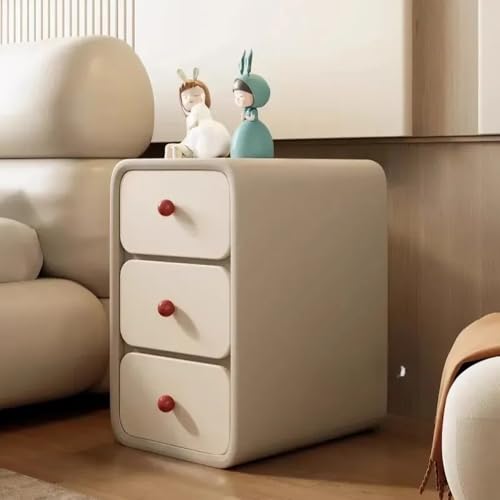Nachtkommode , Moderner Nachttisch mit Schubladen, schmaler Nachttisch mit Mikrofaser-Leder, Nachttisch aus Massivholz, 3 Schubladen, Nachtkommode, kleine Nachttische, Schlafzimmer, Wohnzimmer(Khaki,1