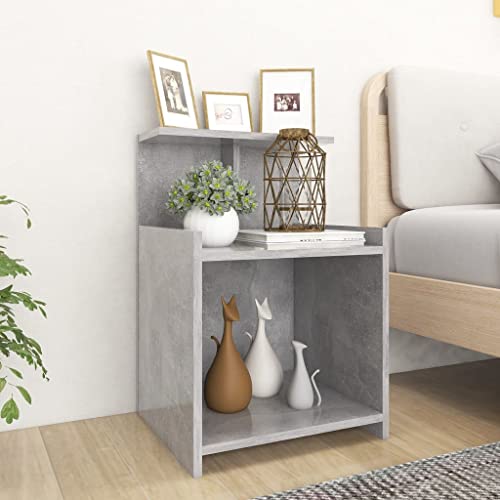 SDWEHO7 Nachtschrank mit 3 offenen Fächern, Beistelltisch, Nachttisch, Beistellschränke, Schlafzimmer-Möbel, Nachtkommode für Boxspringbett, Ablagetisch, Betongrau 40x35x60 cm Holzwerkstoff