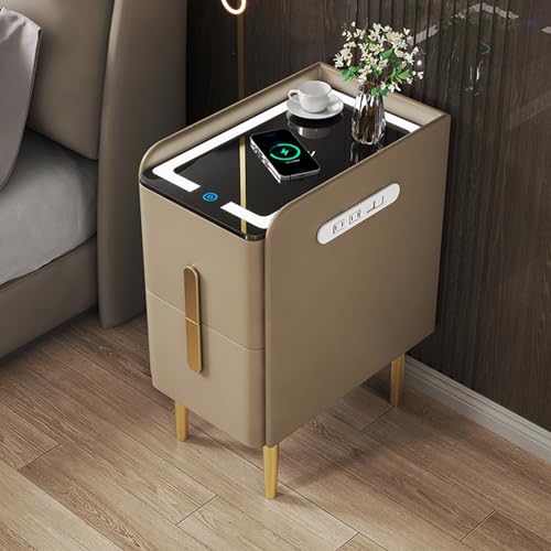Moderner LED-Nachttisch mit Schubladen, stilvoller Nachttisch für Schlafzimmer und Wohnzimmer, kompaktes Design (braun, 35 cm), perfekter Möbelakzent.