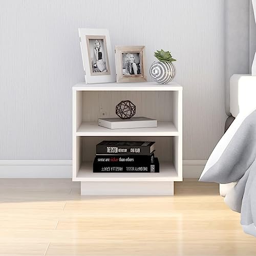 Tonture Nachttisch Weiß 40x34x40 cm, Massivholz Kiefer Beistelltisch mit 2 Ablagen, Kommode für Schlafzimmer, Wohnzimmer & Gästezimmer, eleganter Holz Ständer Tonture Nachttisch Weiß 40x34x40 cm, Massivholz Kiefer Beistelltisch mit 2 Ablagen, Kommode für Schlafzimmer, Wohnzimmer & Gästezimmer, eleganter Holz Ständer