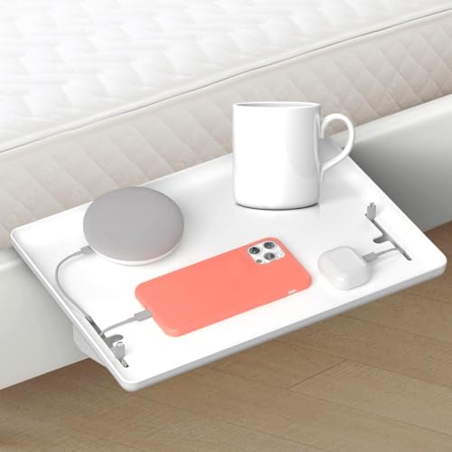 Nachttischregal, Bettablage, Clip-On-Nachttisch, Nachttisch zum Anklemmen, Nachttischs zum Einhängen, Regal für Hochbett, Beistelltisch mit Kabelmanagement, 32cm x 23.3cm x 5.3cm, Platzsparend