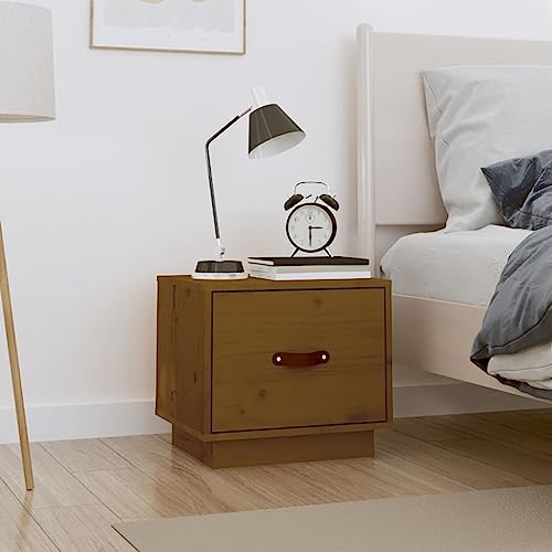 WKIEQACO Tische, Nachttische, Nachtkommode, braun, 40 x 34 x 35 cm, Massivholz, Kiefer