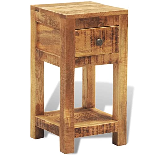 LVHUIDEH Nachttisch mit 1 Schublade & 1 Ablage, Beistelltisch, Nachtschrank, Antik-Stil, Nachtkonsole für Schlafzimmer Wohnzimmer, 30 x 30 x 58 cm, Massives Mangoholz