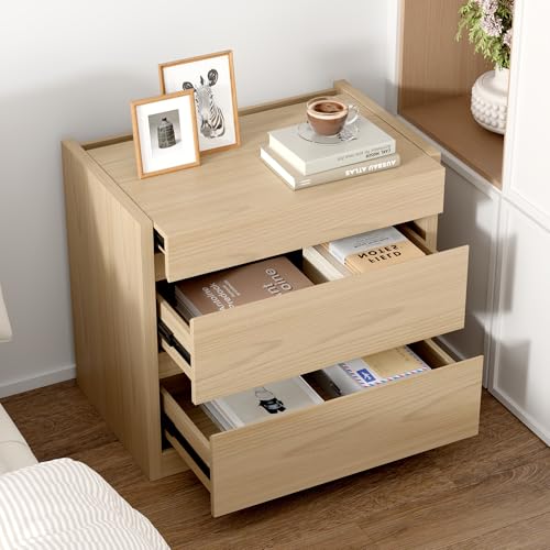 Caldion Nachttische mit 3 Schubladen,Nachttisch,Nac htkommode,Nachtschrank,66 x40x60cm,Naturholz, Nussbaum braun,walnussbraun