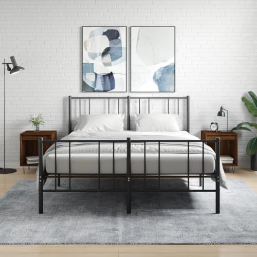 HaoChrymec Nachttische 2 STK. mit Holzwerkstoff, Braun Eichen-Optik, 2 Türen, Stauraum für Bücher und Dekoration, Kommode mit Schubladen, Kleiner Beistelltisch Schlafzimmer, 40x35x50 cm