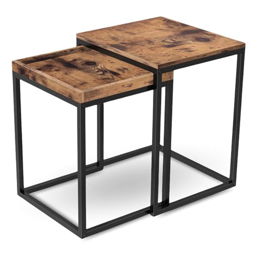 holz4home® Couchtisch 2er Set Lannies I 45x40x55 cm I Industrial-Look Braun I Vintagetisch Teetisch Vintage Sofatisch I Moderner Beistelltisch Fernsehtisch