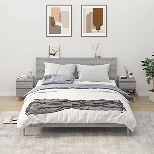 Fasba Nachttische 2 STK. Grau Sonoma 40x35x50 cm, Beistelltisch mit viel Stauraum, Nachtschrank, Nachtkommode, Nachtkonsole/ 821839