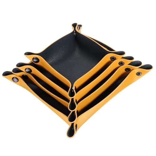 QUARKZMAN 4 Stück PU-Leder Ablage Unisex Faltbare Kleine Ablage Organizer Tragbare Nachttisch Nachttisch Ablage für Schlüssel Geldbörse Uhr Schmuck Würfel, Marineblau Gelb