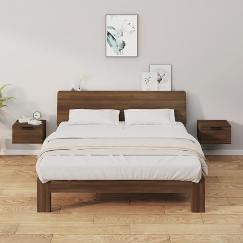 Fasba Wand-Nachttische 2 STK. Braun Eichen-Optik 34x30x20 cm, Beistelltisch mit viel Stauraum, Nachtschrank, Nachtkommode, Nachtkonsole