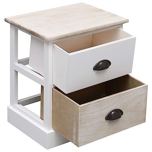HEFZGDB Nachttische 2 STK. Weiß und Natur 38×28×45 cm Paulownia-Holz Nachttisch Vintage Nachttische Nachtschrank Nachtkasten für Schlafzimmer Hotel Wohnzimmer Gästezimmer