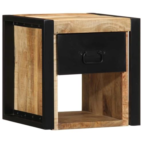 Somanki Nachttisch 40x35x40 cm Raues Mango-Massivholz, Nachtkonsole, Nachtkästchen, Kaffeetisch, Nachtkasten, Nachtkommode, Sofatisch - 4015949