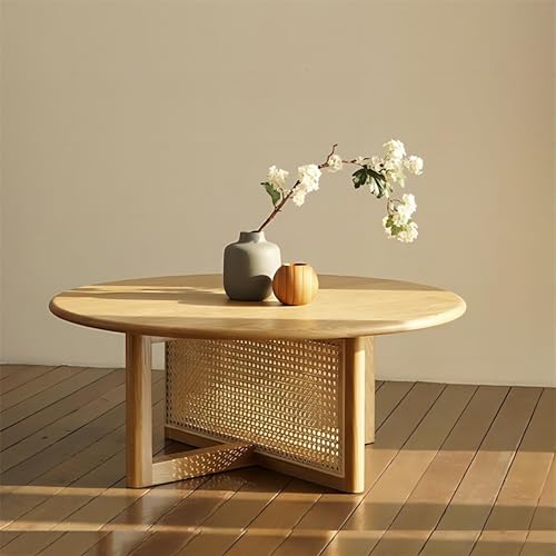 Couchtisch aus natürlichem Rattan, modern, rund, schmaler Nachttisch für Wohnzimmer, Wohnung und Büro, Massivholz-Design, 60 x 40 cm