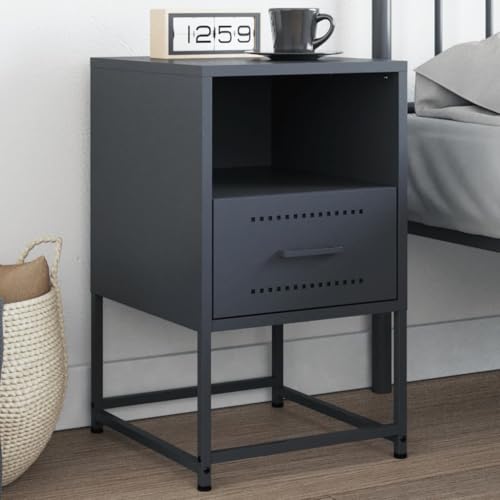 Gecheer Nachttisch,Nachtschrank Nachtkommode für Schlafzimmer,Nachtkonsole Beistelltisch Sofatisch Nachtschrankchen Schrank Kommode Couchtisch Telefontisch Anthrazit 36x39x60,5 cm Stahl