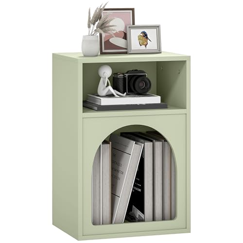 HOMCOM Moderner Nachttisch, schmal, mit 2 offenen Fächern, Design in Bogenform, Beistelltisch für Wohnzimmer, Schlafzimmer, 40 x 30 x 60 cm, Grün
