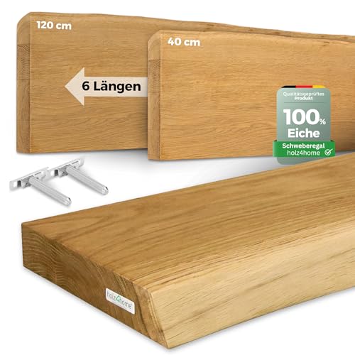 holz4home® Wandregal mit Baumkante 60 cm Länge, Natur Geölt I Schweberegal Massivholz mit unsichtbarer Befestigung moderner Stil I Wandboard Echtholz